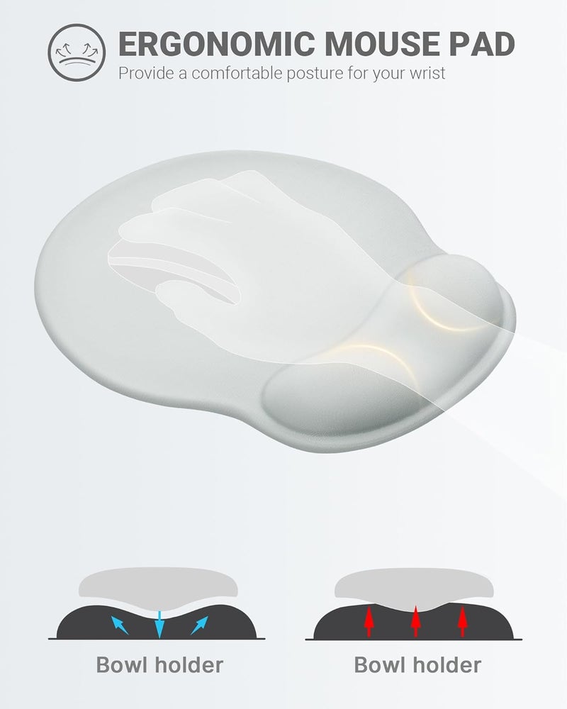 Laborio Ergonomic Mouse Pad Wrist Support, Comfortable Mouse Pad Wrist Rest, Relieve Wrist Pain Gel Mouse pad, Non-Slip Rubber Base Mousepad for Laptop, Computer, Prefect for Office(Light Gray - Image 2